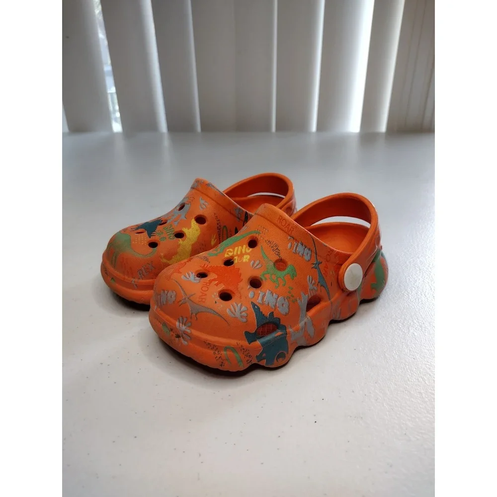Kids‎ Orange Dinosaur Roar croc Clog Shoes Toddler Size 1.5